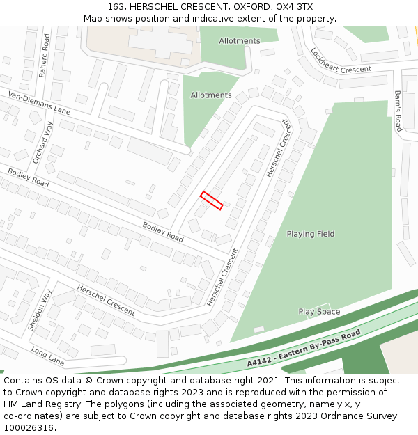 163, HERSCHEL CRESCENT, OXFORD, OX4 3TX: Location map and indicative extent of plot