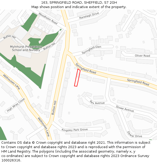 163, SPRINGFIELD ROAD, SHEFFIELD, S7 2GH: Location map and indicative extent of plot