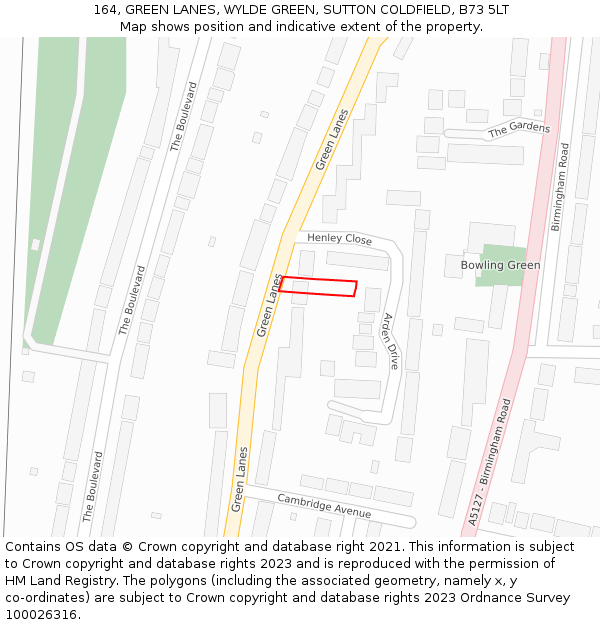 164, GREEN LANES, WYLDE GREEN, SUTTON COLDFIELD, B73 5LT: Location map and indicative extent of plot