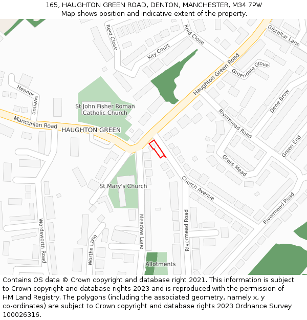165, HAUGHTON GREEN ROAD, DENTON, MANCHESTER, M34 7PW: Location map and indicative extent of plot