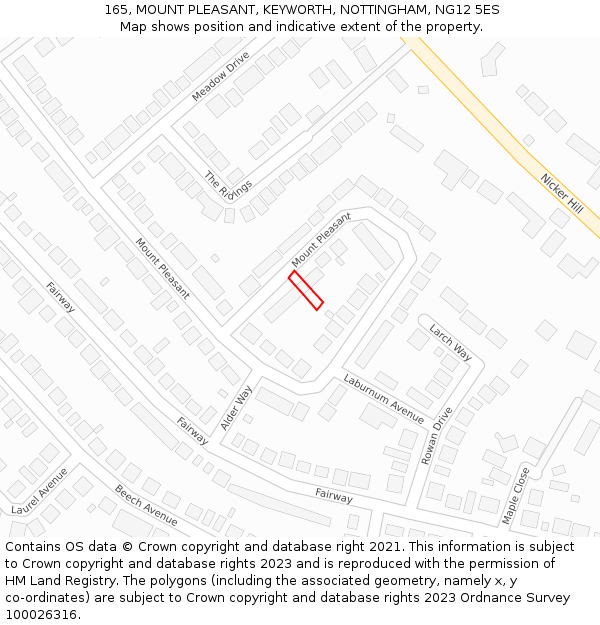 165, MOUNT PLEASANT, KEYWORTH, NOTTINGHAM, NG12 5ES: Location map and indicative extent of plot