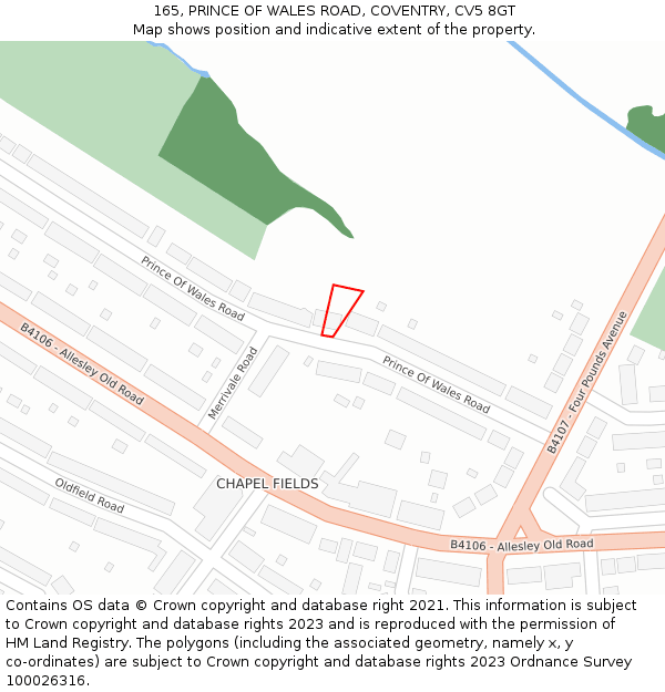 165, PRINCE OF WALES ROAD, COVENTRY, CV5 8GT: Location map and indicative extent of plot