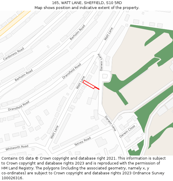 165, WATT LANE, SHEFFIELD, S10 5RD: Location map and indicative extent of plot