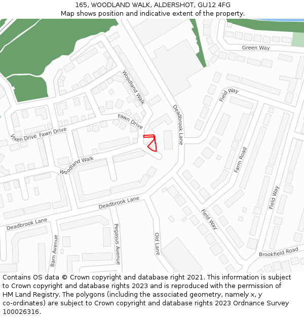 165, WOODLAND WALK, ALDERSHOT, GU12 4FG: Location map and indicative extent of plot