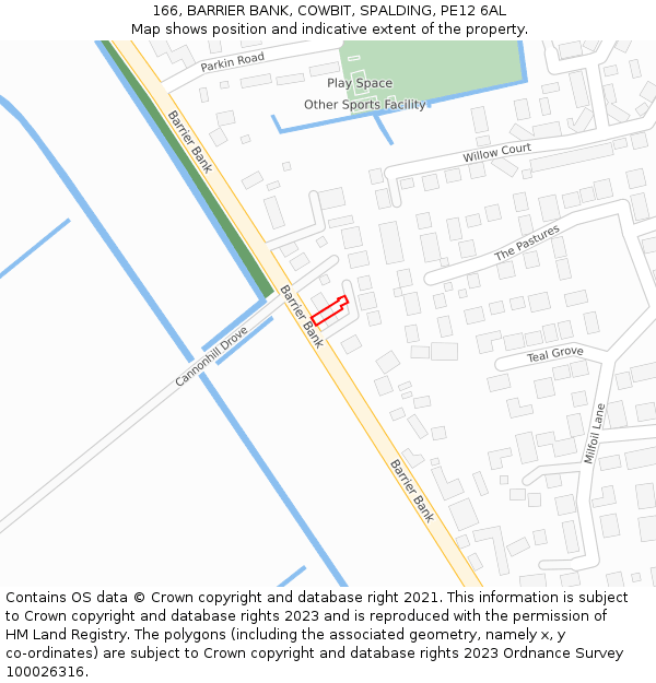 166, BARRIER BANK, COWBIT, SPALDING, PE12 6AL: Location map and indicative extent of plot