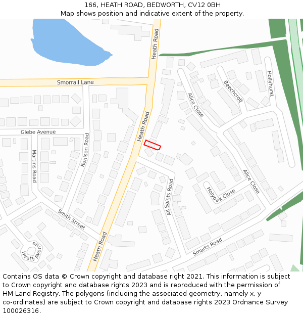 166, HEATH ROAD, BEDWORTH, CV12 0BH: Location map and indicative extent of plot