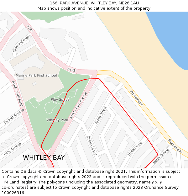 166, PARK AVENUE, WHITLEY BAY, NE26 1AU: Location map and indicative extent of plot