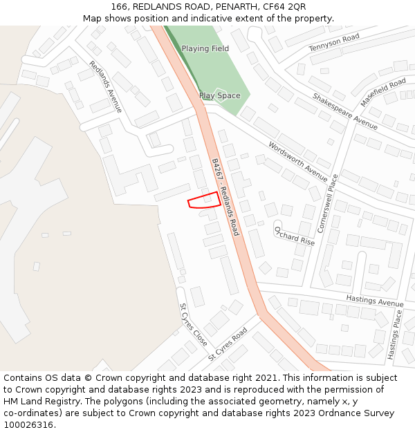 166, REDLANDS ROAD, PENARTH, CF64 2QR: Location map and indicative extent of plot