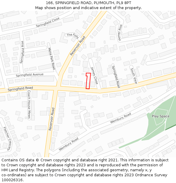 166, SPRINGFIELD ROAD, PLYMOUTH, PL9 8PT: Location map and indicative extent of plot