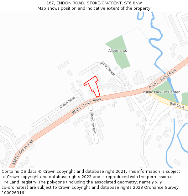167, ENDON ROAD, STOKE-ON-TRENT, ST6 8NW: Location map and indicative extent of plot