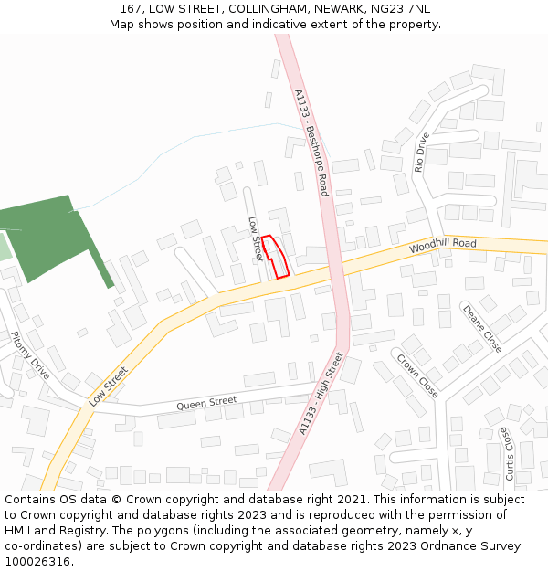 167, LOW STREET, COLLINGHAM, NEWARK, NG23 7NL: Location map and indicative extent of plot