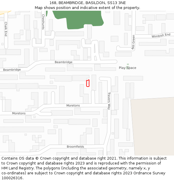 168, BEAMBRIDGE, BASILDON, SS13 3NE: Location map and indicative extent of plot