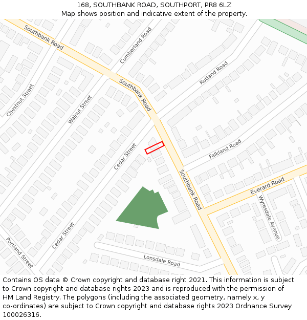 168, SOUTHBANK ROAD, SOUTHPORT, PR8 6LZ: Location map and indicative extent of plot