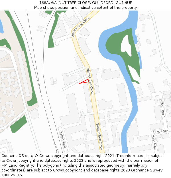 168A, WALNUT TREE CLOSE, GUILDFORD, GU1 4UB: Location map and indicative extent of plot