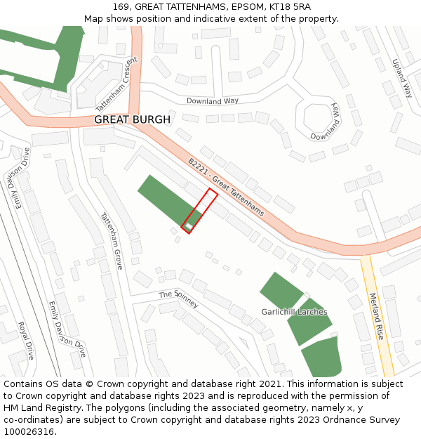 169, GREAT TATTENHAMS, EPSOM, KT18 5RA: Location map and indicative extent of plot