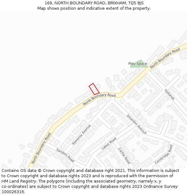 169, NORTH BOUNDARY ROAD, BRIXHAM, TQ5 8JS: Location map and indicative extent of plot