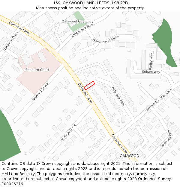 169, OAKWOOD LANE, LEEDS, LS8 2PB: Location map and indicative extent of plot