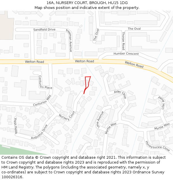 16A, NURSERY COURT, BROUGH, HU15 1DG: Location map and indicative extent of plot