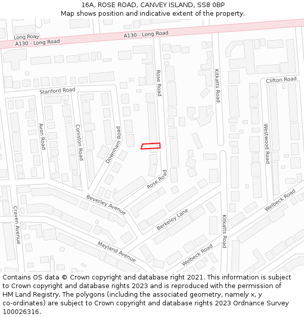 16A, ROSE ROAD, CANVEY ISLAND, SS8 0BP: Location map and indicative extent of plot