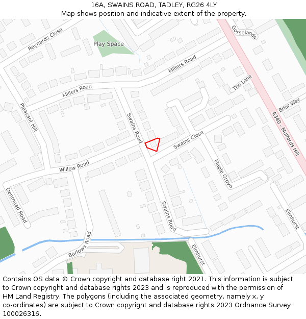 16A, SWAINS ROAD, TADLEY, RG26 4LY: Location map and indicative extent of plot