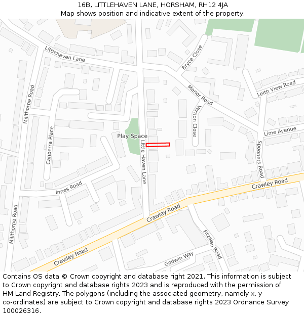 16B, LITTLEHAVEN LANE, HORSHAM, RH12 4JA: Location map and indicative extent of plot