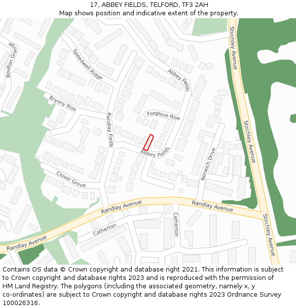 17, ABBEY FIELDS, TELFORD, TF3 2AH: Location map and indicative extent of plot