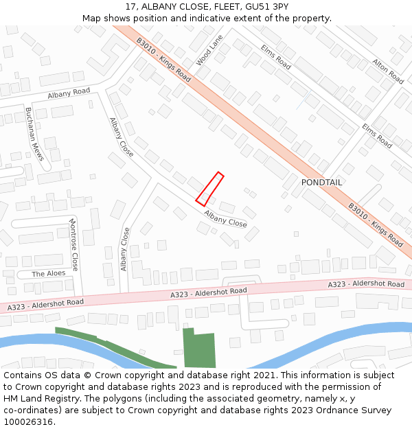 17, ALBANY CLOSE, FLEET, GU51 3PY: Location map and indicative extent of plot