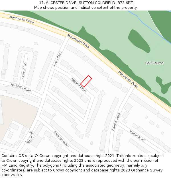17, ALCESTER DRIVE, SUTTON COLDFIELD, B73 6PZ: Location map and indicative extent of plot