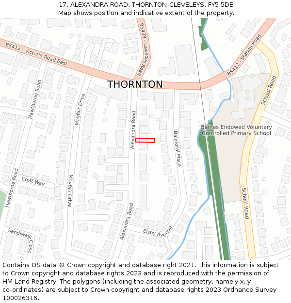 17, ALEXANDRA ROAD, THORNTON-CLEVELEYS, FY5 5DB: Location map and indicative extent of plot