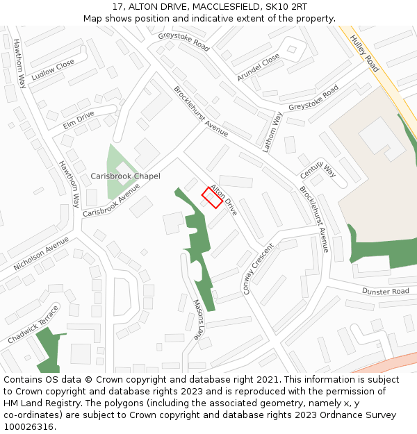 17, ALTON DRIVE, MACCLESFIELD, SK10 2RT: Location map and indicative extent of plot