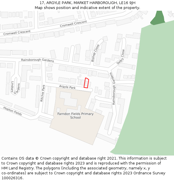 17, ARGYLE PARK, MARKET HARBOROUGH, LE16 9JH: Location map and indicative extent of plot