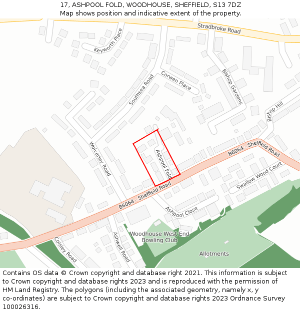 17, ASHPOOL FOLD, WOODHOUSE, SHEFFIELD, S13 7DZ: Location map and indicative extent of plot