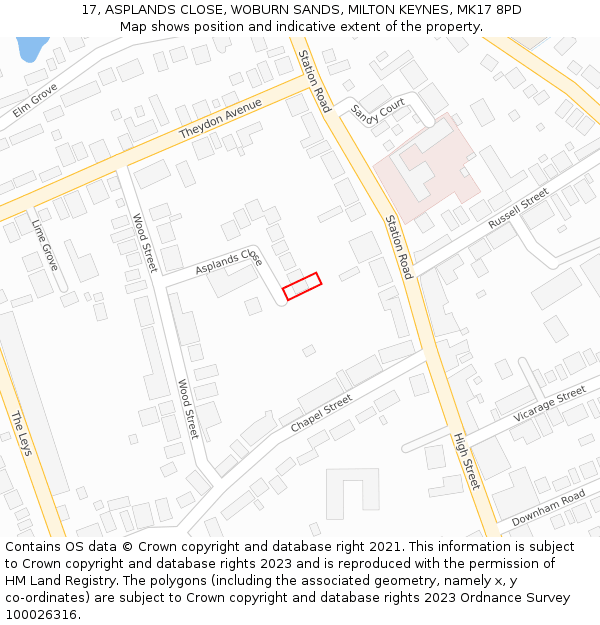 17, ASPLANDS CLOSE, WOBURN SANDS, MILTON KEYNES, MK17 8PD: Location map and indicative extent of plot