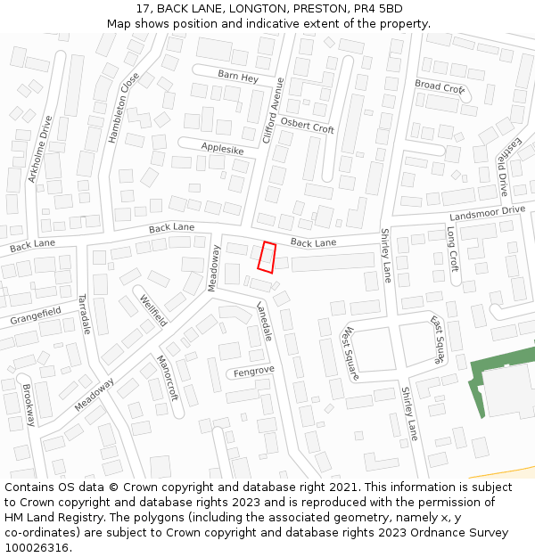 17, BACK LANE, LONGTON, PRESTON, PR4 5BD: Location map and indicative extent of plot