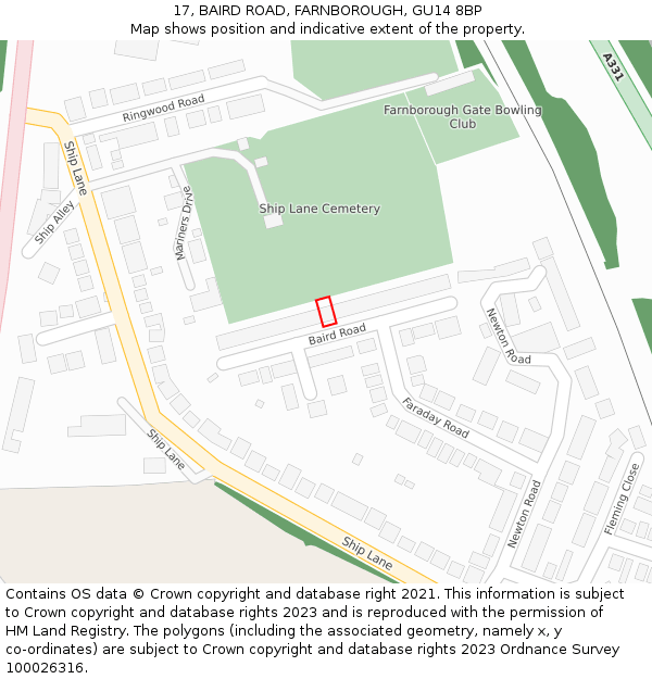 17, BAIRD ROAD, FARNBOROUGH, GU14 8BP: Location map and indicative extent of plot