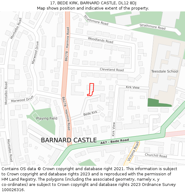 17, BEDE KIRK, BARNARD CASTLE, DL12 8DJ: Location map and indicative extent of plot