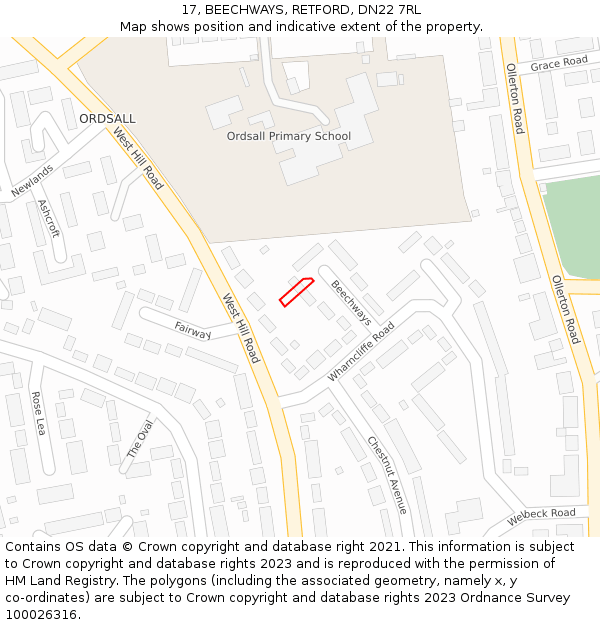 17, BEECHWAYS, RETFORD, DN22 7RL: Location map and indicative extent of plot