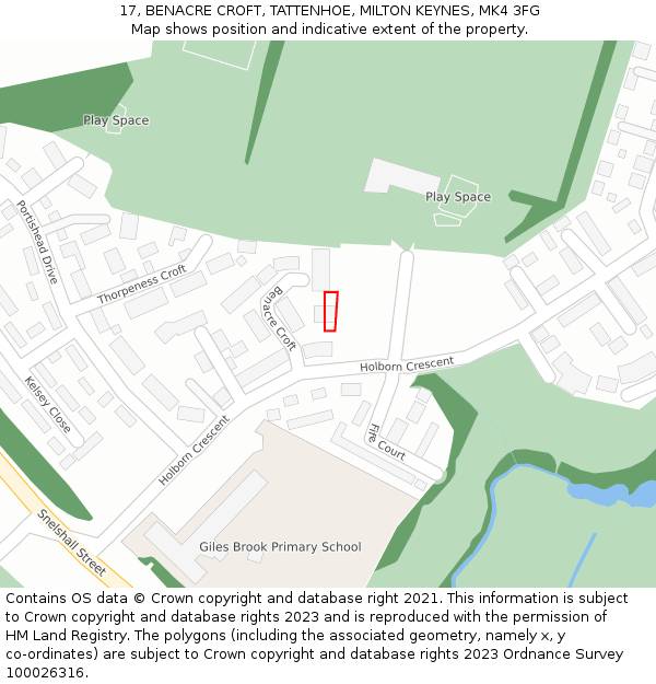 17, BENACRE CROFT, TATTENHOE, MILTON KEYNES, MK4 3FG: Location map and indicative extent of plot