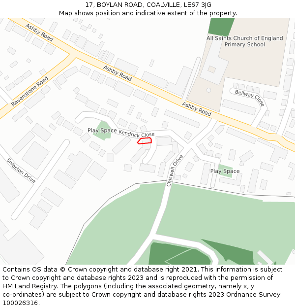 17, BOYLAN ROAD, COALVILLE, LE67 3JG: Location map and indicative extent of plot