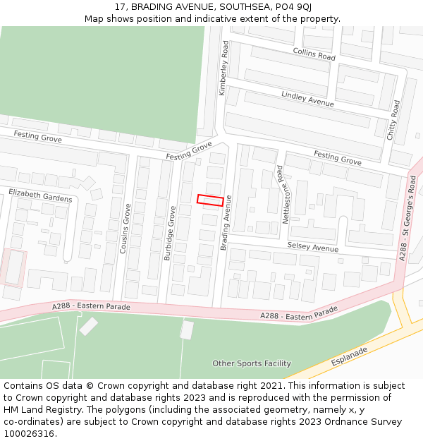 17, BRADING AVENUE, SOUTHSEA, PO4 9QJ: Location map and indicative extent of plot