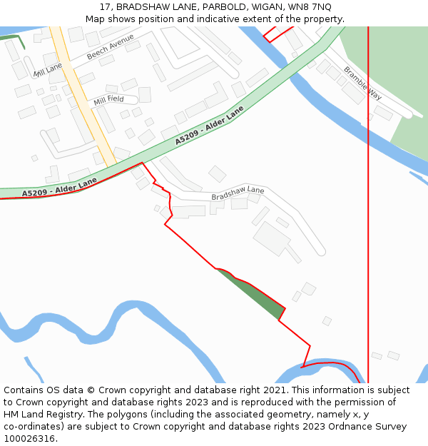 17, BRADSHAW LANE, PARBOLD, WIGAN, WN8 7NQ: Location map and indicative extent of plot