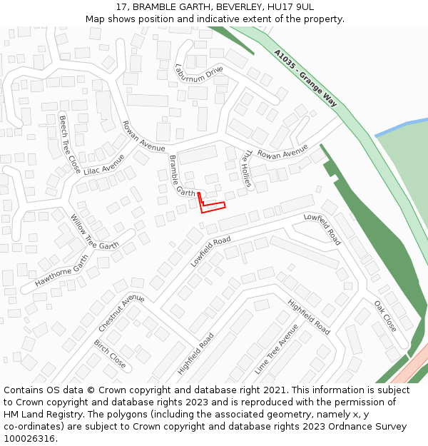 17, BRAMBLE GARTH, BEVERLEY, HU17 9UL: Location map and indicative extent of plot