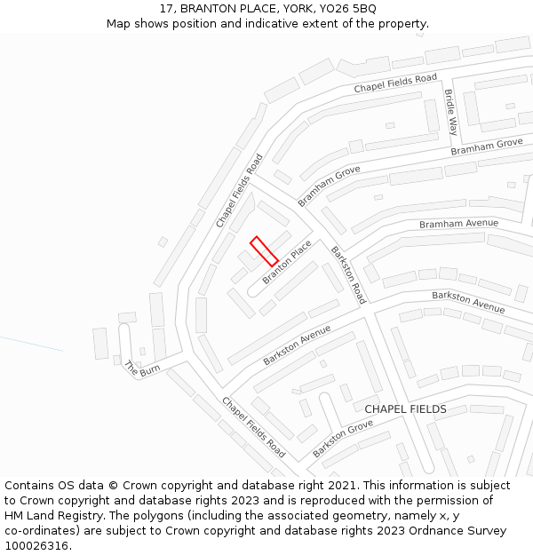 17, BRANTON PLACE, YORK, YO26 5BQ: Location map and indicative extent of plot