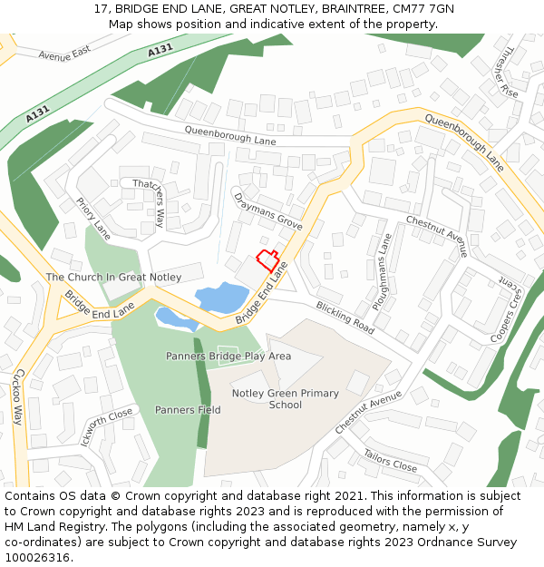 17, BRIDGE END LANE, GREAT NOTLEY, BRAINTREE, CM77 7GN: Location map and indicative extent of plot
