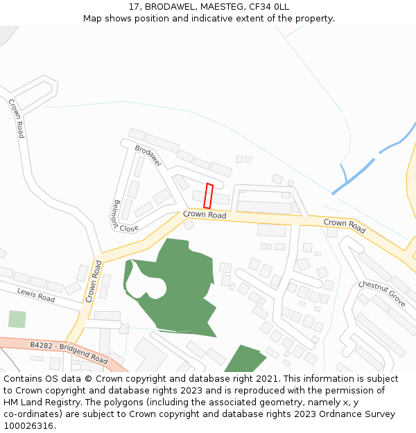 17, BRODAWEL, MAESTEG, CF34 0LL: Location map and indicative extent of plot