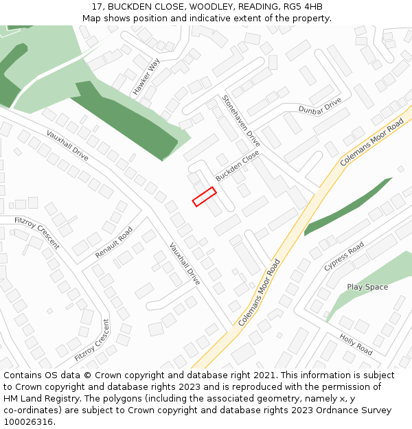 17, BUCKDEN CLOSE, WOODLEY, READING, RG5 4HB: Location map and indicative extent of plot