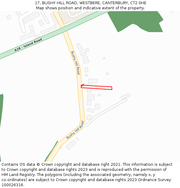 17, BUSHY HILL ROAD, WESTBERE, CANTERBURY, CT2 0HE: Location map and indicative extent of plot