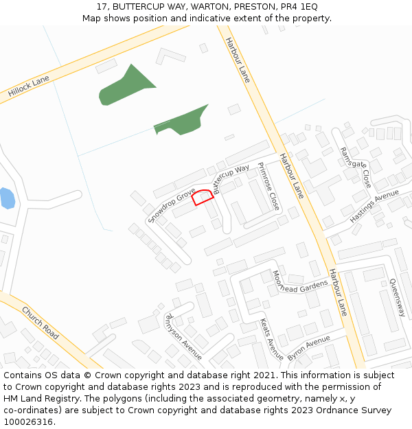 17, BUTTERCUP WAY, WARTON, PRESTON, PR4 1EQ: Location map and indicative extent of plot