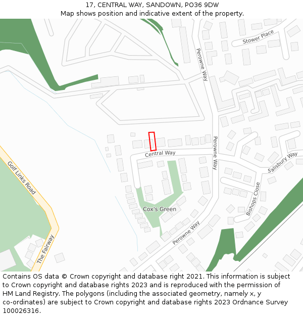 17, CENTRAL WAY, SANDOWN, PO36 9DW: Location map and indicative extent of plot