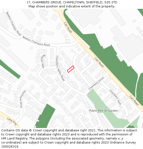 17, CHAMBERS GROVE, CHAPELTOWN, SHEFFIELD, S35 2TD: Location map and indicative extent of plot